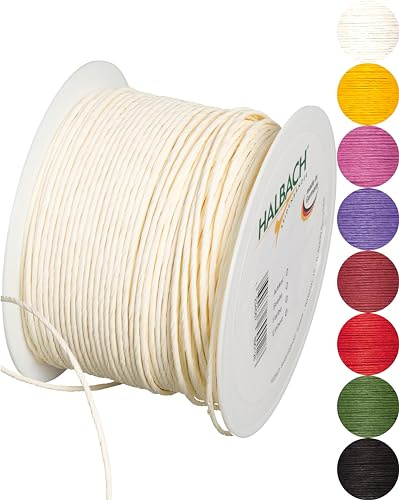 Halbach Papierdraht aus Recyclingpapier, 2 mm x 100 m, Creme | Recycelte Papierkordel mit Drahtseele, Made in Germany geeignet für Floristik, Dekoration und kreative Bastelideen
