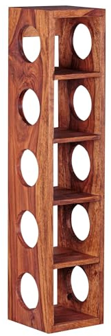 Wohnling Weinregal Mumbai Massiv-Holz Sheesham Flaschen-Regal Wandmontage für 5 Flaschen Holzregal modern mit Ablage 70 cm