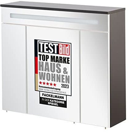 FACKELMANN Kara Spiegelschrank, 80 x 70 x 23 cm, Korpus in Anthrazit mit Glasfront, inkl. Soft-Close-System, Alu-Griffe – Modernes Design für Ihr Badezimmer