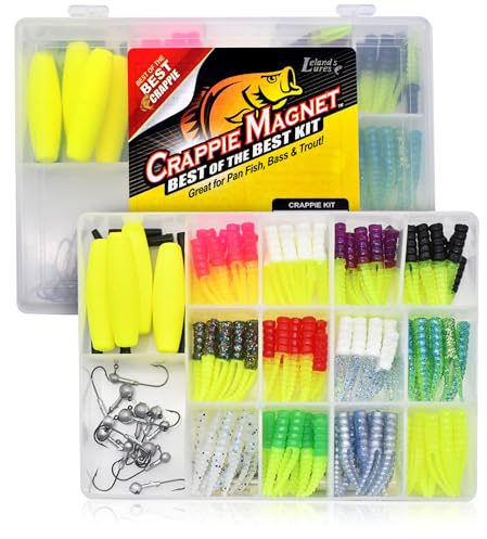 Leland's Lures Crappie Magnet Best of the Best Kit, Fishing Equipment and Accessories, Fishing Lures, 96 Bodies, 15 Double Cross Jig Heads, 4 E-Z Floats