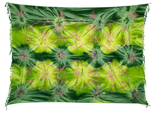 Ciffre Sarong Pareo Wickelrock Strandtuch Tuch Wickeltuch Handtuch Gratis Schnalle Schließe (Grün Pailletten Handwäsche)