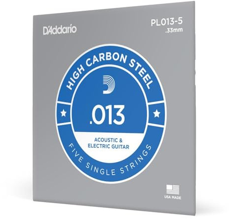 D'Addario PL013-5 Plain Steel Guitar Single String, .013 5-pack