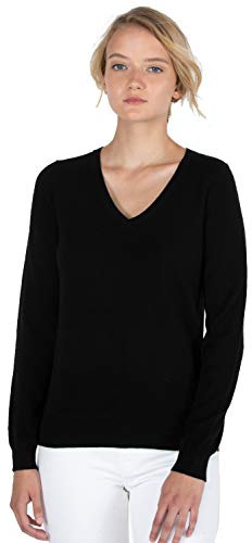 JENNIE LIU Women's 100% Pure Cashmere Long Sleeve Pullover V Neck Sweater