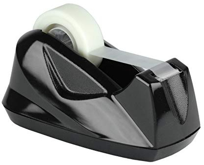Acrimet Desk Tape Dispenser, 1” Core, One-Handed Operation, Non-Skid Weighted Base, Heavy Duty Desktop Tape Holder for Office, Home & Gift Wrapping, Black