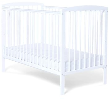 Starlight Spjälsäng från Baby Elegance | Vit babysäng i trä med justerbara höjder, hållbara tandsprickningsskenor och kompakt design | Perfekt nyfödd säng för små utrymmen | Madrass säljs separat