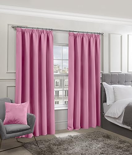 Emma Barclay – Blackout Curtains for Bedroom Living Room Thermal Insulated Woven Pencil Pleat Blackout Curtains Cali Collection (46” x 72” Inch)(Pink)