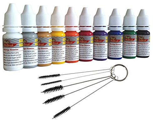 AMUR Airbrush Farben mit Reinigungsbürsten-Set - Universal-Airbrush-Colour - passend zu Airbrush Kompressor und Airbrush Pistole (Airbrush Farben 10er Set für Fingernägel)