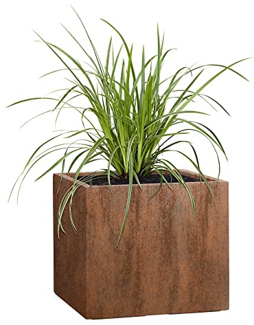 Pflanzwerk® Pflanzkübel Fiberglas Cube Rost Braun 30x34x34cm XXL *Frostbeständig* *UV-Schutz* *Qualitätsware*