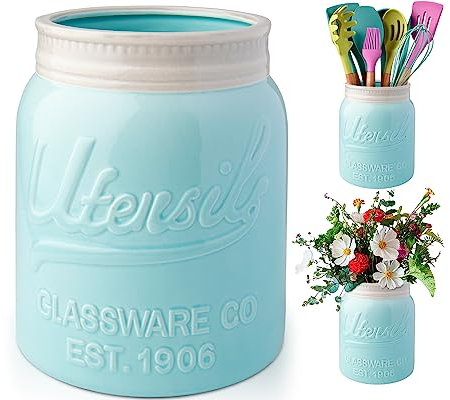 Comfify Utensilien Halter Chip beständig Keramik, Geschirrspüler sicher -Küche Caddy - Aqua blau, Größe 17.78cm hoch