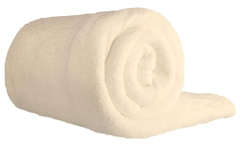 Clinotest XL Kuscheldecke flauschig 150x220cm - Kochfest ohne Einlaufen oder Fusseln - warme Wohndecke in Creme - auch als Sofadecke, Tagesdecke, Microthermaldecke, Fleecedecke nutzbar im Winter