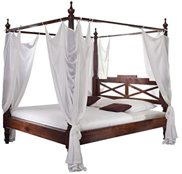 MASSIVMOEBEL24.DE | Oxford Himmelbett Akazie 147x221x224, Farbe:Dunkelbraun lackiert