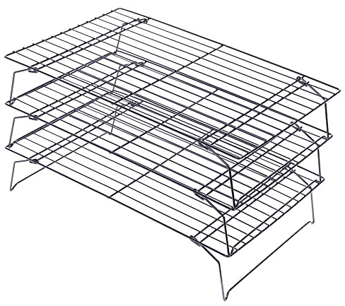 Jazooli 3 Tier Stackable Cake Stand Baking Wire Cooling Rack 3 Level Cooking Bake Kitchen Space Saving Tray for Cakes Cookies Biscuits Non-Stick – 40cm x 25cm