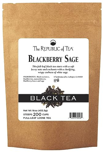 The Republic of Tea Blackberry Sage Full-Leaf Loose Black Tea, 1 Pound Bag | Steeps 200 Cups