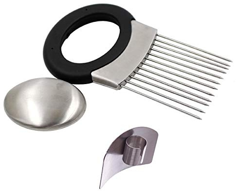 EVINIS Onion Holder Vegetable Potato Cutter Slicer Gadget Stainless Steel Fork Slicing Helper Kitchen Tool Aid Gadget Cutting Chopper,with Finger Guard Finger Protector