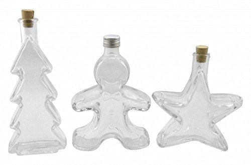 Glasflasche Leer Lebkuchenmann 250ml Stern und Baum 200ml (Set je 1 Stück)