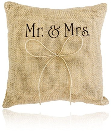 ULTNICE Mr Mrs Wedding Ring Pillow Cushion with Bowknot 20x20cm