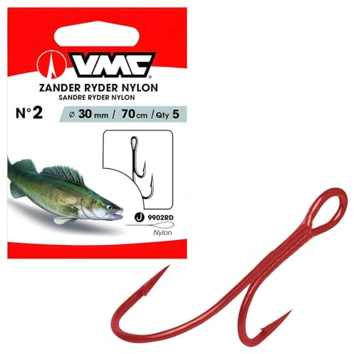 VMC Zander Ryder 9902 Doppelhaken 70cm Vorfachhaken Rot für Köderfisch Zanderangeln Süßwasser Angelhaken Handgebunden Ryderhaken VMC 9902 Zanderhaken Köderfisch Haken