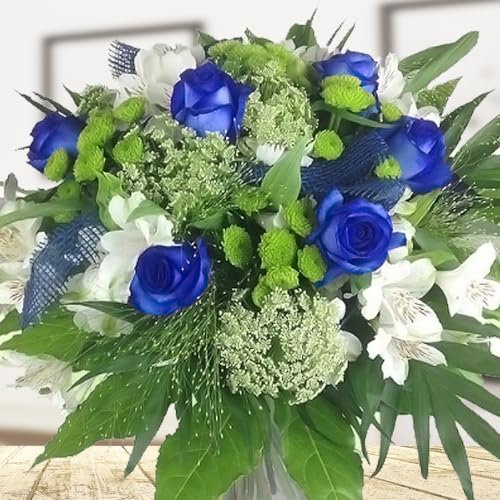 Großer blau-weißer Premium Blumenstrauß mit Rosen und Alstromerien - Blumenversand Rosenbote
