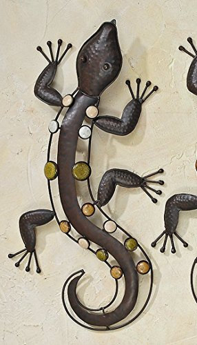 Wandobjekt Salamander 51cm - Boltze Nizza - Wunderschöne Wanddekoration aus Metall in Form eines Salamander mit bunten Keramikelementen