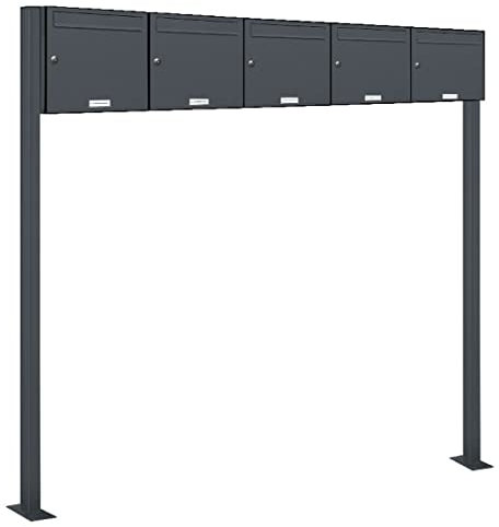 AL Briefkastensysteme 5er Standbriefkasten in Anthrazitgrau RAL 7016 als 5 Fach Briefkastenanlage DIN A4 in Postkasten Briefkasten Design modern
