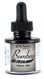 Bombay India Ink, 1.0 oz, Black (7BY) - Highly Pigmented, Lightfast, Permanent, Waterproof - for Brush, Drawing Pen or Airbrushes