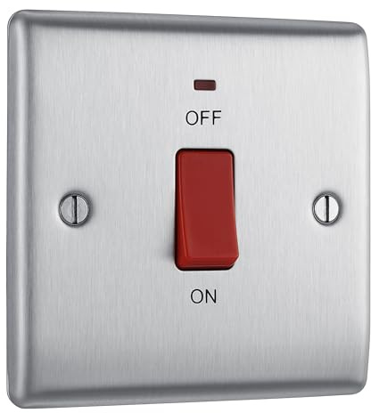 Masterplug NBS74 Schalter mit Platte aus gebürstetem Stahl, 2-polig, 45 A, mit Neon-Kontrollleuchte