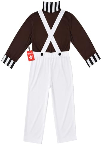 Fun Shack, Candy Factory Worker Costume Kids, Halloween Costume | Brown Long-sleeve Shirt with Striped Cuffs, High Ribbed Neckline Included, Perfect for Halloween, Fun for Fancy Dress