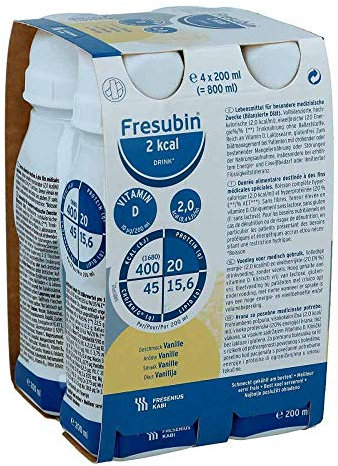 Fresenius Kabi FRESUBIN 2 KCAL Drink Vanilla Water Bottle, 200 ML, 1er Pack (1 x 2.75 kg x 4)