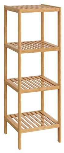 SONGMICS 4-Tier Bamboo Shelf, Narrow Bathroom Shelf, Standing Towel Rack, Corner Rack, for Kitchen, Living Room, Bedroom, Entryway, Bathroom, Natural UBCB54Y