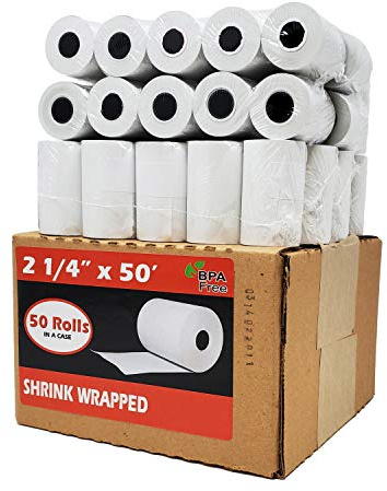 (50 Rolls) 2 1/4 x 50 Thermal Paper Receipt Rolls 55 GSM Premium Quality German Paper fits all Credit Card Terminals Verifone VX520 Ingenico ICT220 ICT250 FD400 BPA Free from BuyRegisterRolls