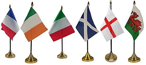 6 x Six 6 Nations Rugby England Scotland Ireland Wales Ireland Italy 4 x 6 Desktop Table Flags With Gold Bases Ideal For Sport Clubs Pubs Schools Office