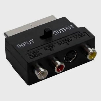Scart Adapterstecker, Scart / S-VHS + 3 x Cinch, In + Out