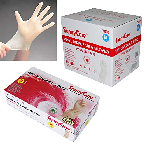 SunnyCare #7802 1000/1cases Vinyl Disposable Gloves Powder Free (Latex Nitrile Free) Medium