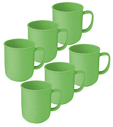 6 Tassen mit Henkel à 300 ml Grün, wiederverwendbar, aus Kunststoff, Kaffeetasse Teetasse Becher Henkelbecher Henkeltasse