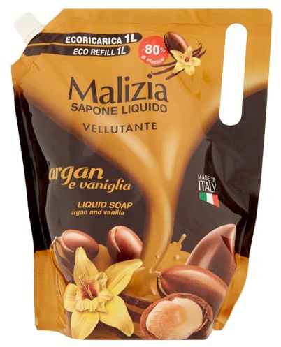 Malizia Savon liquide, éco-recharge, à l’argan, 1 l