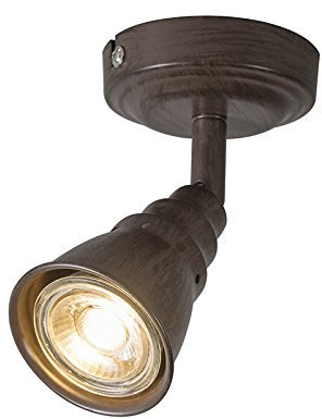 QAZQA - Ceiling- and Wall Spotlight Rusty Brown Swivel and tilt - Coney 1- - Retro - Suitable for LED GU10 | 1 Way Light - Steel Surface-Mounted spotway Light - Suitable for Kitchen I Bedroom I