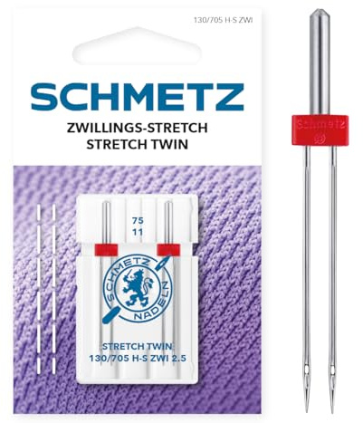 Schmetz - Paquete doble de aguja doble stretch 130/705 2,5/75, pistón plano para máquinas de coser