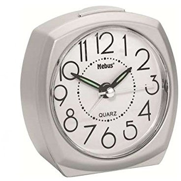 Mebus 25970 Quarz-Tischuhr, oval, silberfarben, 1 Stück, 85 mm, 40 mm, 85 mm, analog