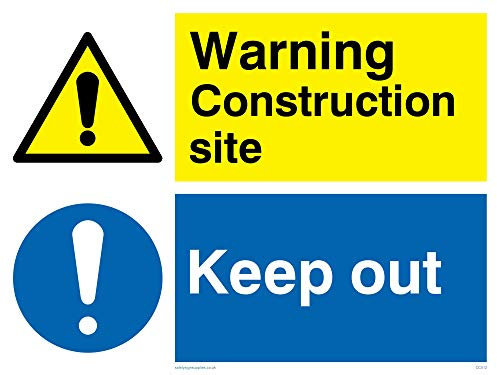 Viking Signs CC512-A3L-1MWarning Construction Site Keep Out Sign, 1 mm, Plastic, Semi-Rigid, 400 mm H x 300 mm W,Yellow