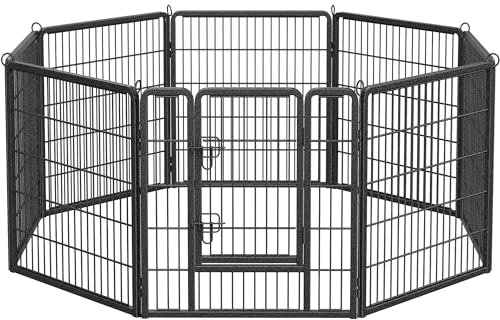 Feandrea Freilaufgehege, Laufstall DIY, mit 8 Gitterplatten je 77 x 80 cm, 2 L-förmige Riegel, transportabel, für innen und außen, extra große Haustiere ohne Halsband, grau PPK88G