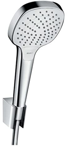 hansgrohe Croma Select E Duschkopf inkl. Duschkopfhalterung, 3 Strahlarten, Weiß/Chrom, Set mit Brauseschlauch 1,60m