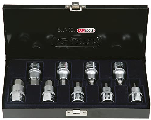 KS Tools 922.1321 - Coffret de 9 douilles tournevis 6 pans 1/2'' version courte - 4 à 17 mm - En Chrome Vanadium - Finition chromée satinée - 54 pièces