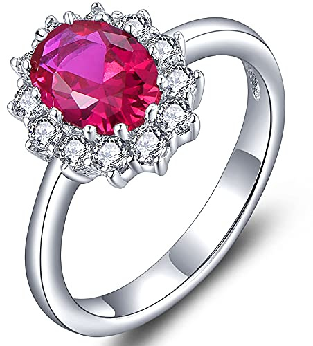 YL Damen Ring 925 Sterling Silber Oval Synthetischer Rubin Ring Verlobungsring(Größe 60)