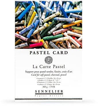 Sennelier Pastell Dry Card (feinkörniges Schleifpapier) Pad 24 x 16 cm, 12 Blatt mit 6 verschiedenen Farben, 360 g