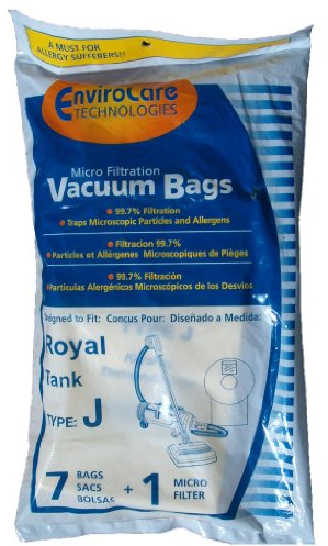 EnviroCare 7 Royal Tank Type J Allergy Vacuum Bags + 1 HEPA Filter, Compatible with Dirt Devil, Pony Tank Vacuum Cleaners