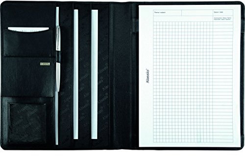 ALASSIO 43006 Schreibmappe A4 CREMONA, Businessmappe aus Nappaleder, Alltagsmappe mit DIN A4 Block, Ledermappe mit DIN A4 Einschubfächern, Dokumentenmappe schwarz, Mappe ca. 32 × 25 × 2 cm