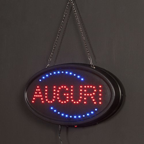 Insegna Auguri, 40 x 18 cm, led rossi e blu, con minicontroller, uso interno, insegna luminosa, scritta di auguri luminosa, decorazioni natalizie