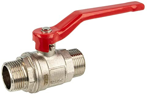 tecuro Kugelhahn, beidseitig Außengewinde G 3/4 Zoll (DN 20) Stahlhebel lang, Messing vernickelt