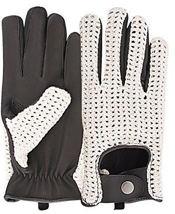 Kango Fitness Classic English Leather Driving Gloves Crochet String back Chauffeur Vintage fashion (Medium, 312 - BLACK)
