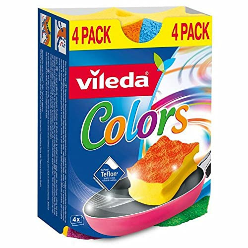 Vileda Pur Active Colors - Spugne abrasive sintetiche, lato abrasivo brevettato, confezione 4 x 4 pezzi